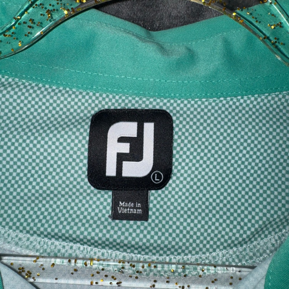 FootJoy Mens ProDry Golf Polo Shirt Large Mint Green White Micro Check FJ Logo - Picture 2 of 5